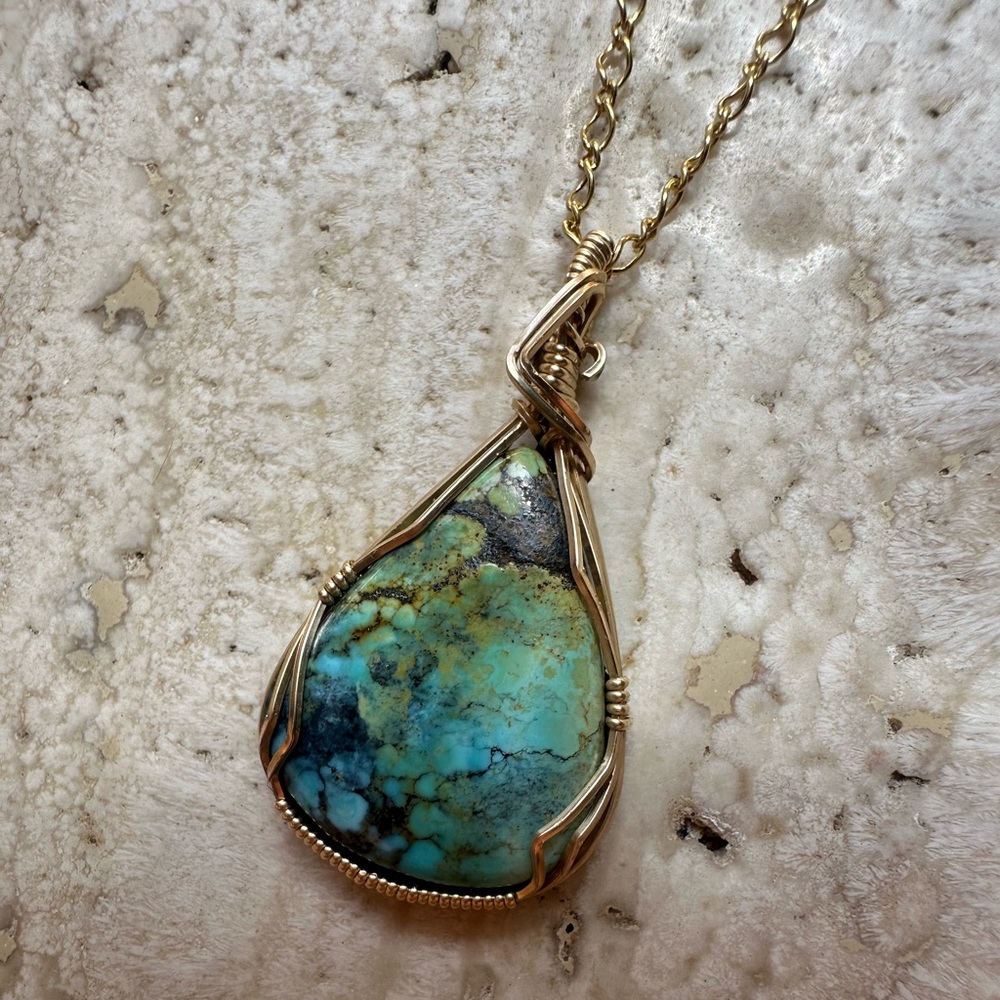 14k Gold Filled Genuine Turquoise with backing Pendant